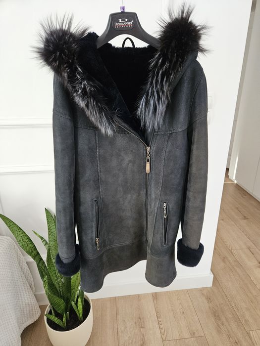 Kożuch damski, płaszcz zimowy, kożuszek S futro owcze