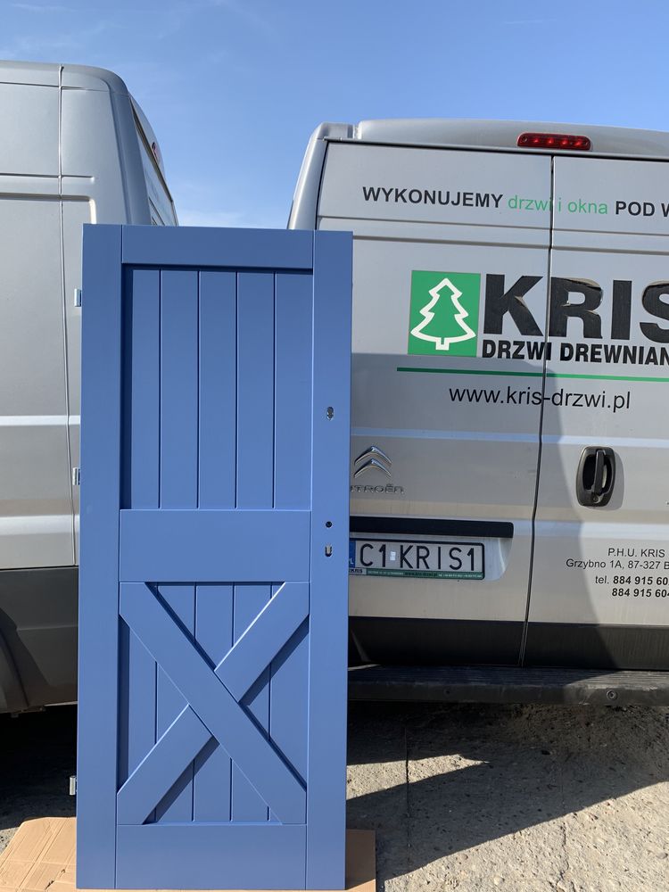 Drzwi drewniane zewnętrzne niebieskie cała Polska NA KAŻDY WYMIAR