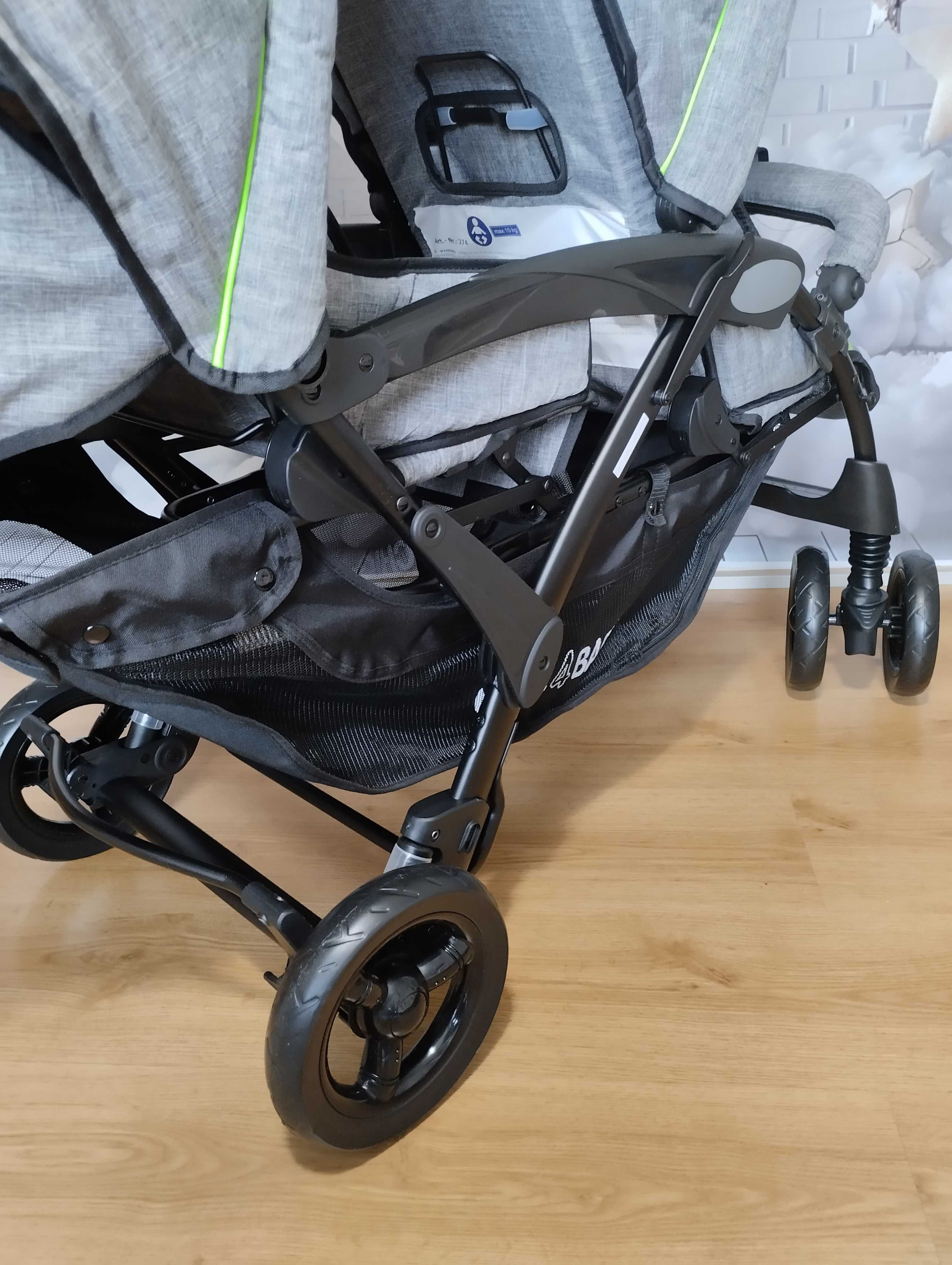 Wózek Chic 4 Baby Duo szary dla rodzeństwa podwójny bliźniaków z gondo