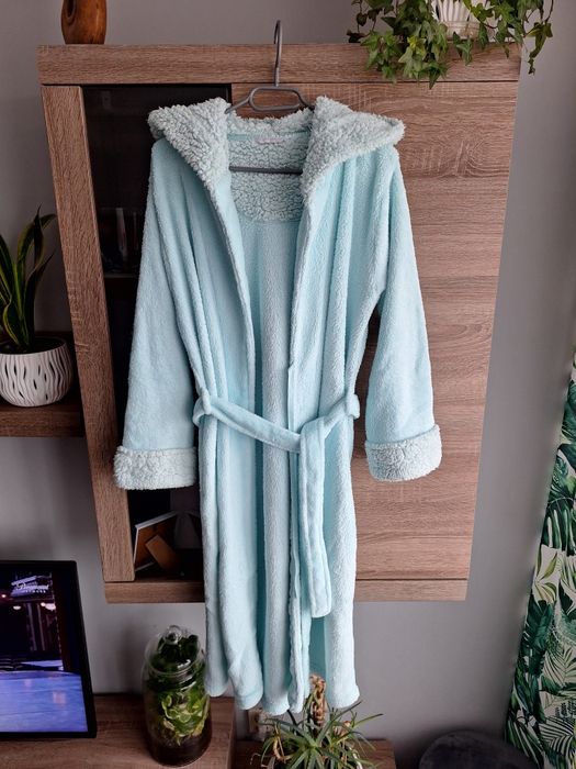 Pastelowy zielony Szlafrok Polarowy M/L