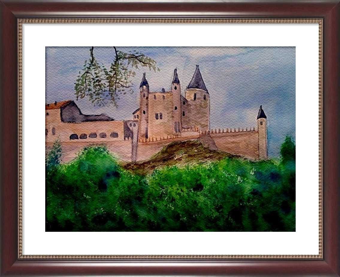 Aguarela pintada a mão " Castelo Segóvia"