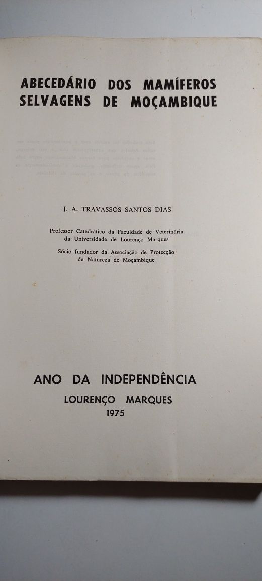 Abecedário dos Mamíferos Selvagens de Moçambique (1975, 1ª edição)