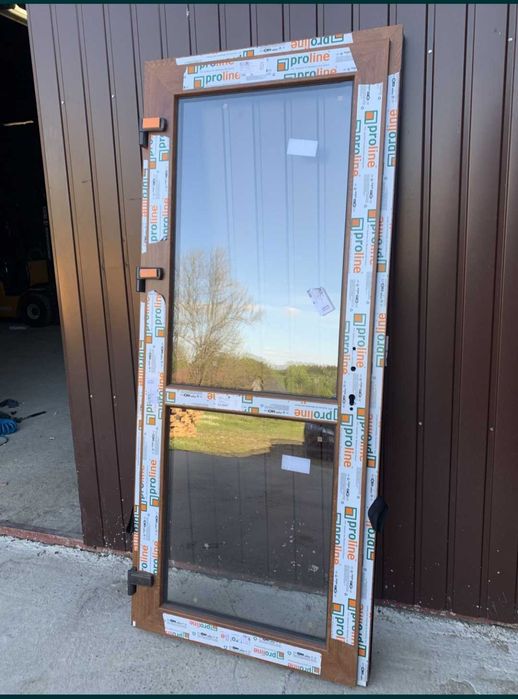 Drzwi PCV zewnętrzne sklepowe biurowe taras antracyt białe złoty dąb