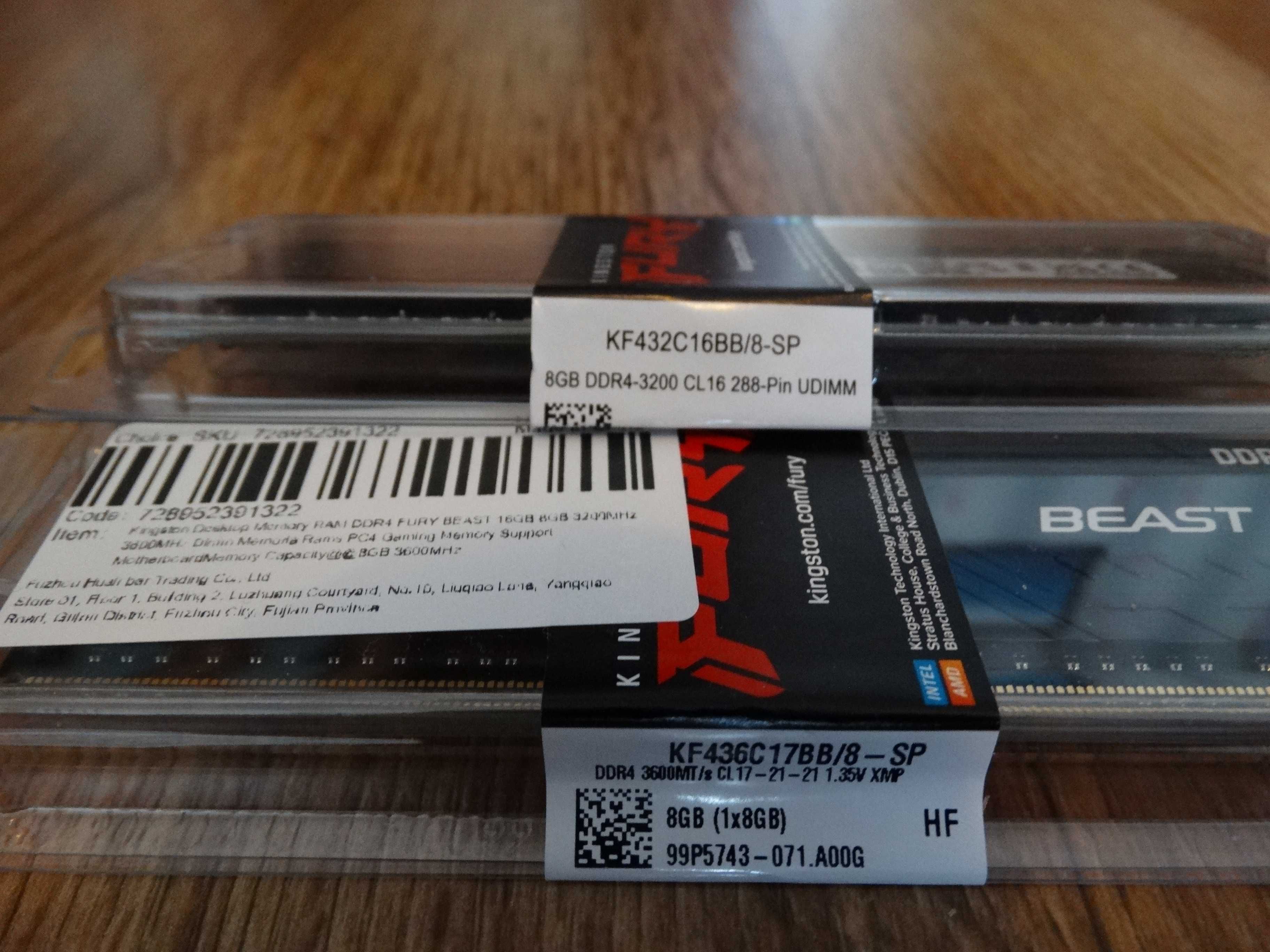 оперативная память Kingston FURY BEAST DDR4 8GB 16GB 32GB 2400-3600MHz