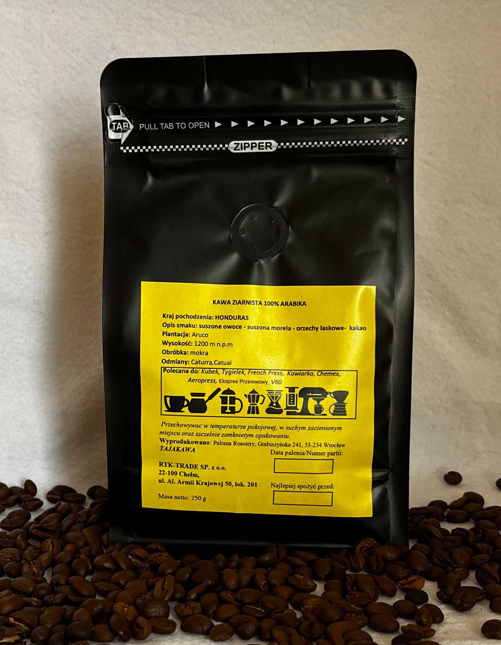 Kawa Ziarnista Palona Honduras Arabika 100% 250g TajaKawa