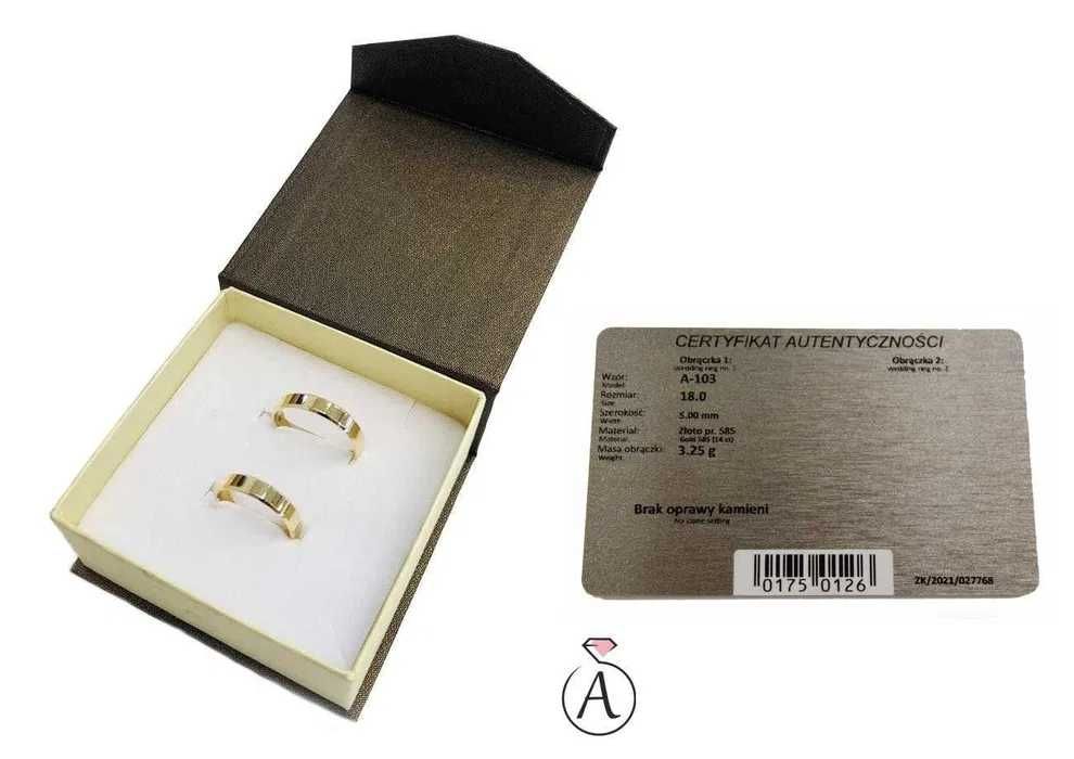 Złote Obrączki Ślubne 3mm pr.585