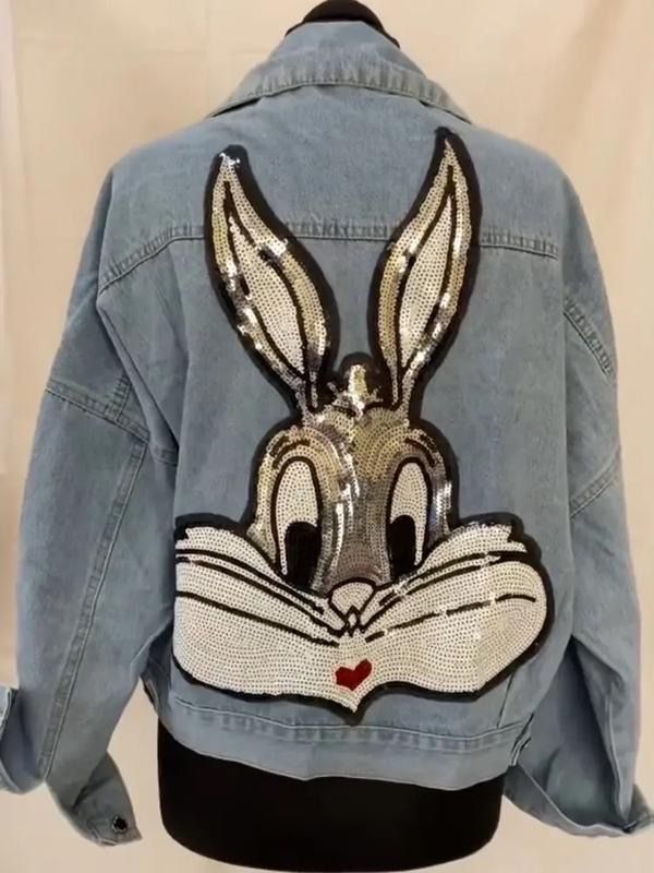 Джинсовка,джинсовая куртка с паетками заец,зайцем