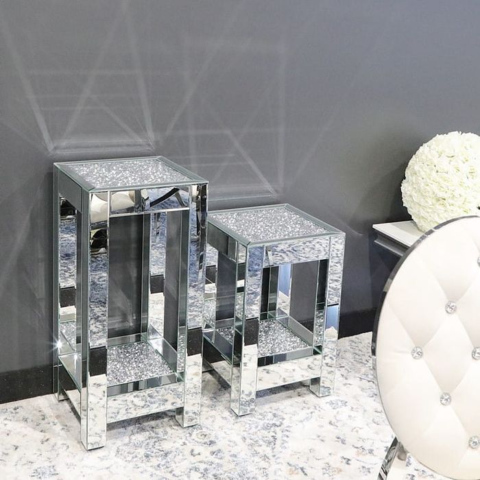 Stolik Sorrento szklany glamour 35x35x66 stolik pomocniczy lustrzany