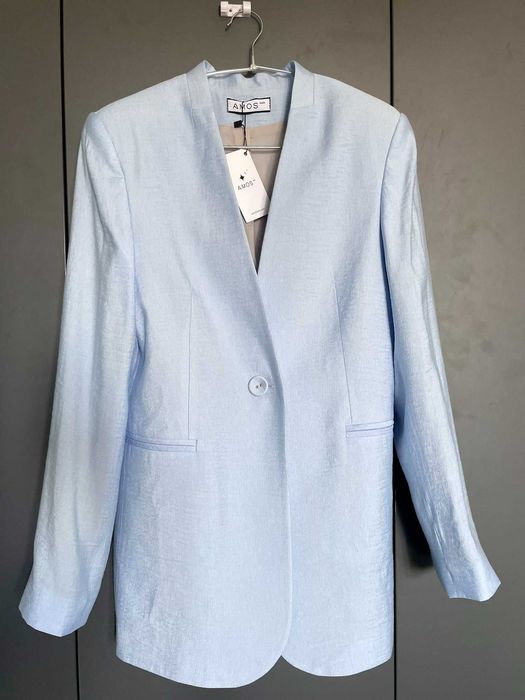Жакет жіночий amoslook блакитний із жатого льону без лацкана xs-s-m