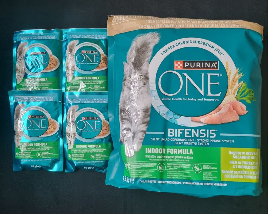 Zestaw Purina One Indoor 1.5 kg + 4 saszetki