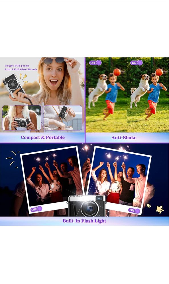 4K Digital Camera Auto Focus 48MP Vlogging Video for YouTube