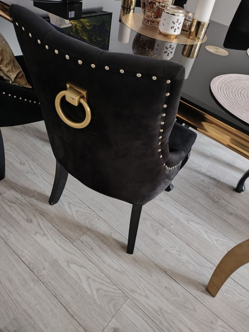 Stół i  krzesła Glamour czarno złote nogi 180/110