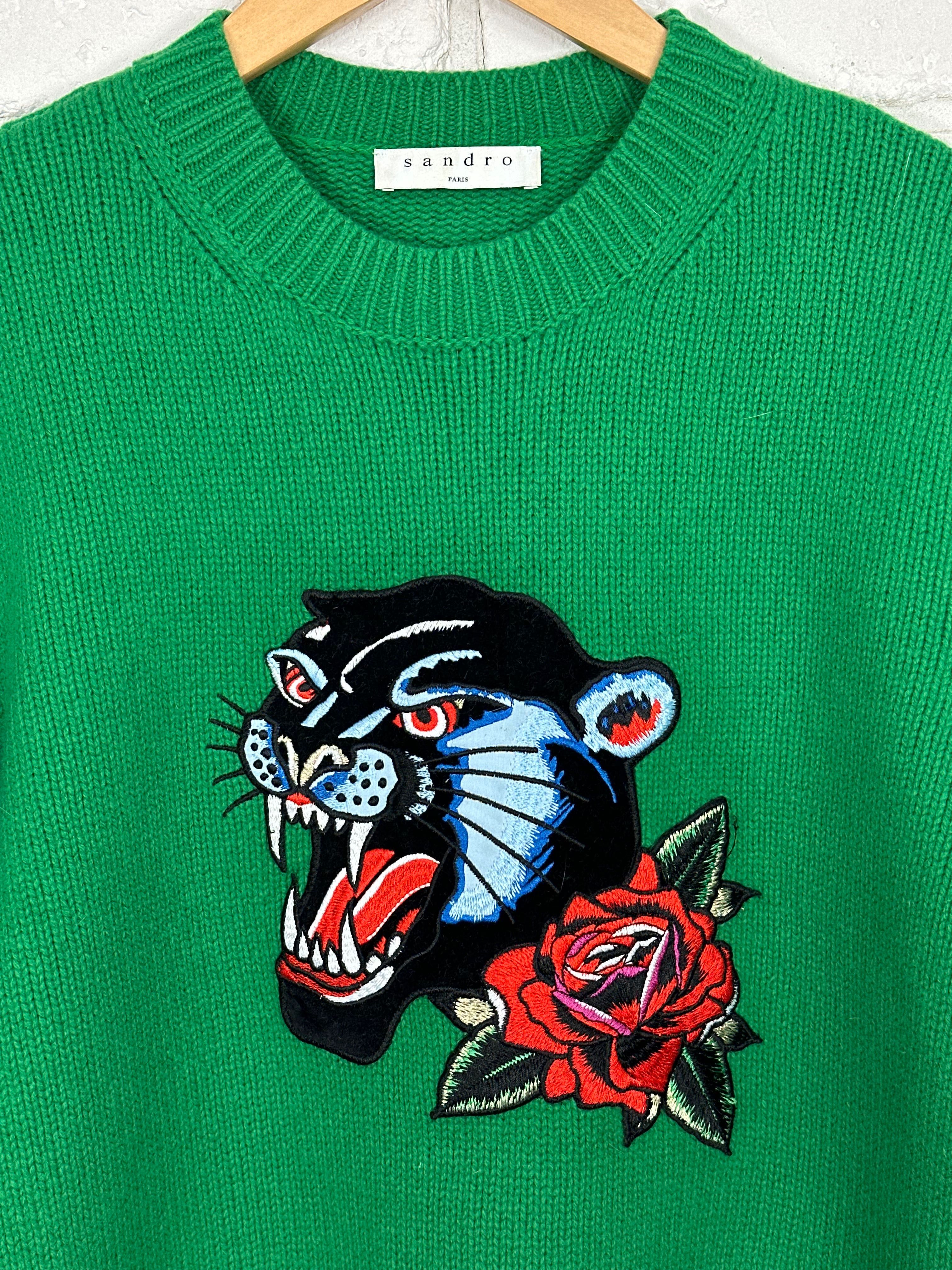 Wełniany sweter Sandro Tiger print