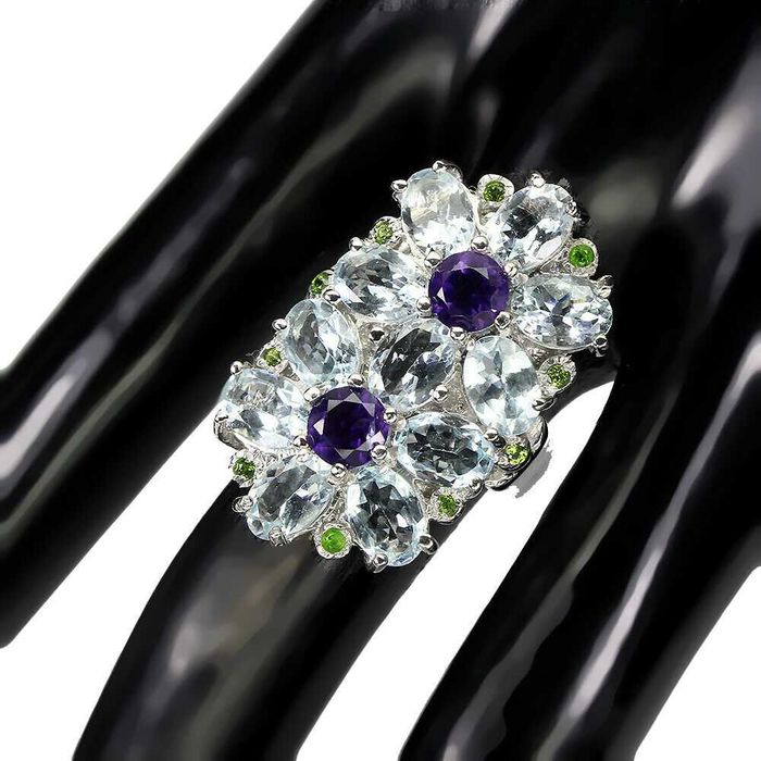 pierścionek srebro 11g duże akwamaryny certyfikat na 1030zł rozmiar 17