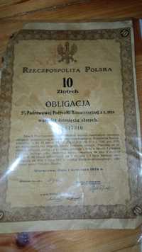 Obligacja 10 złotych z 1924 r!