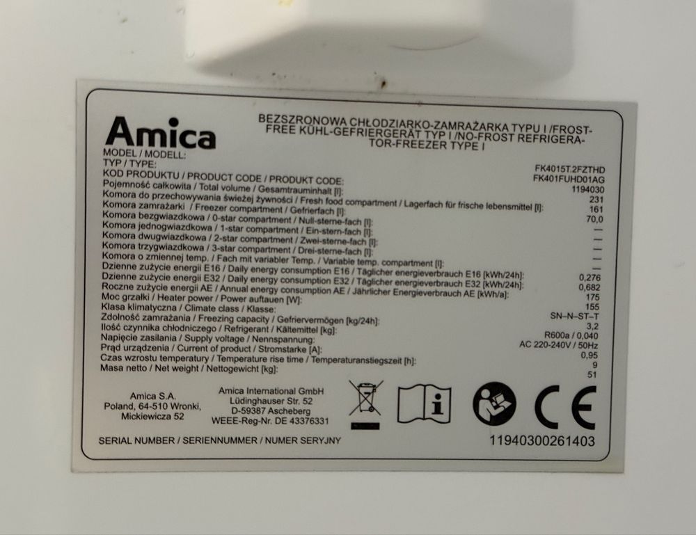 Lodówka Amica FK4015T.2FZTHD
