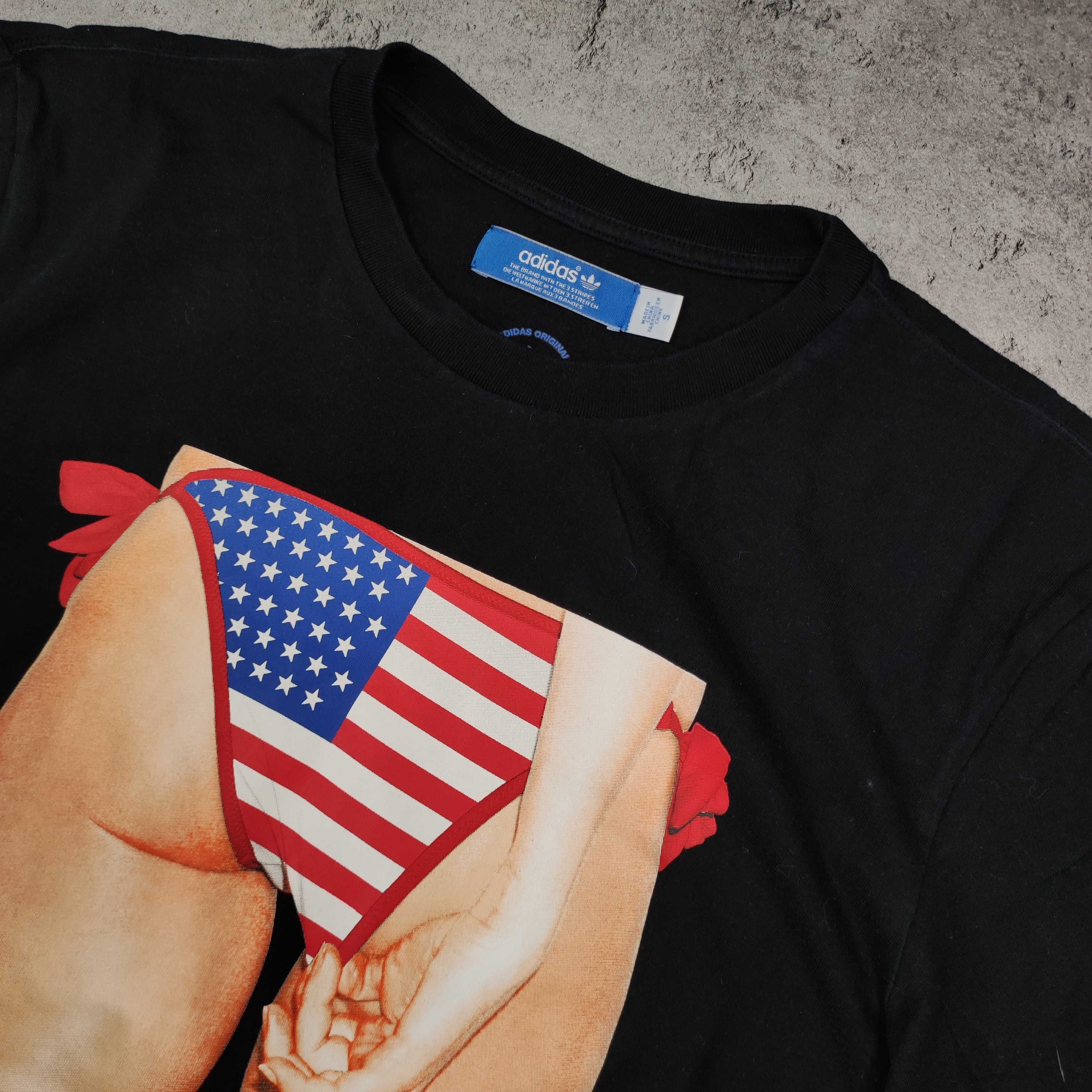 MĘSKA Koszulka Unikat Grafika Oryginalna Adidas Duże Logo Czarna USA