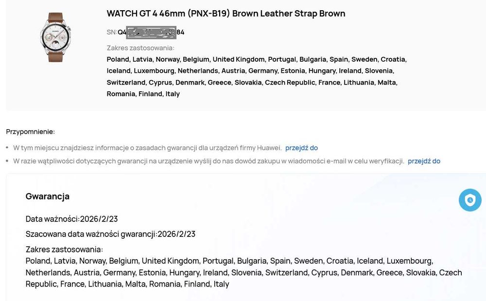 Smartwatch HUAWEI WATCH GT 4 CLASSIC Gwarancja 02.2026