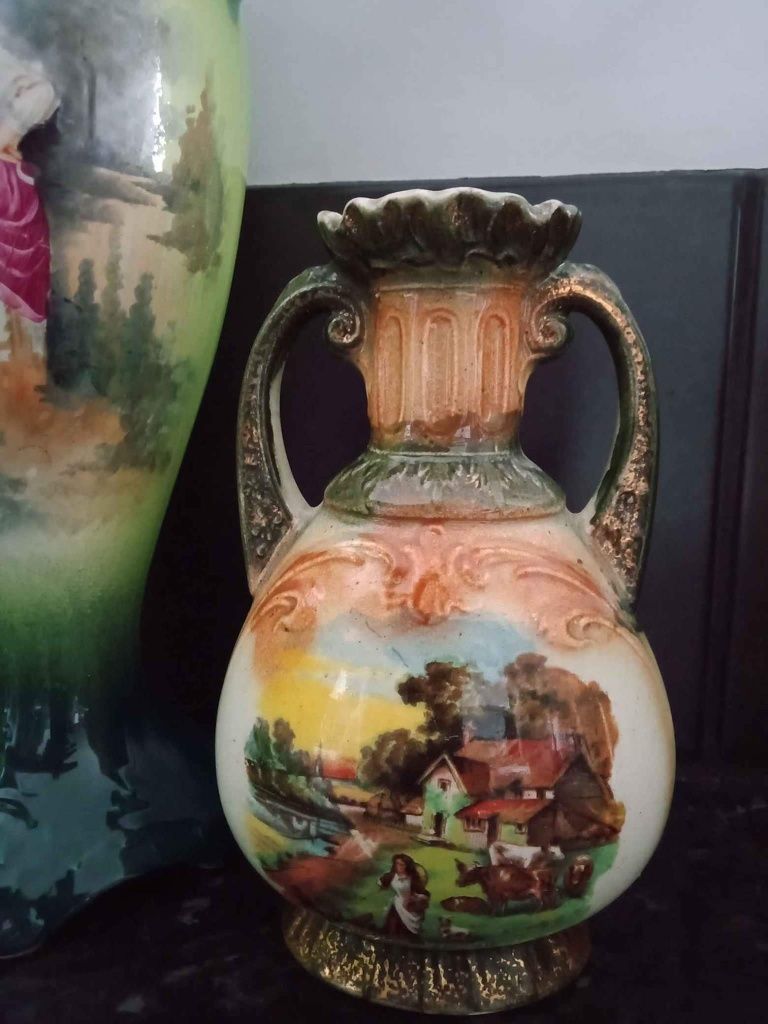 Antyk Angielska kolekcjonerska porcelana dzban wazon vintage pejzaż