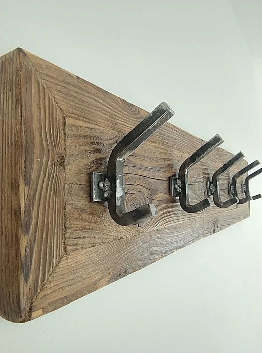 Wieszak ze starego drewna i stali – loft, transport gratis