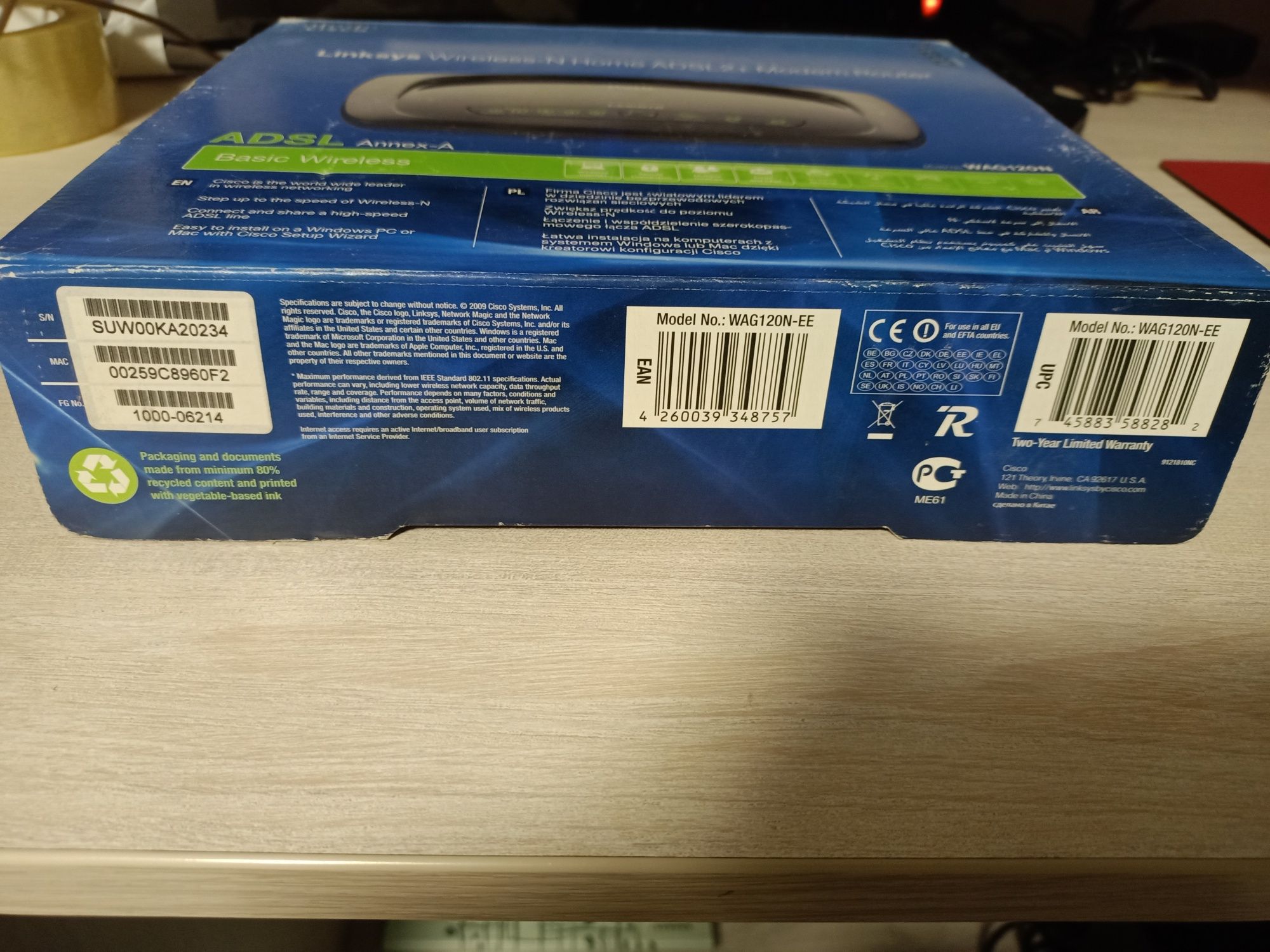 Adsl2+ wi-fi роутер WAG120N Linksys by Cisco