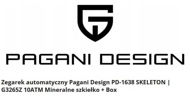 ZEGAREK PAGANI DESIGN PD-1638 BL skeleton automatic 3ATM gw24 + box