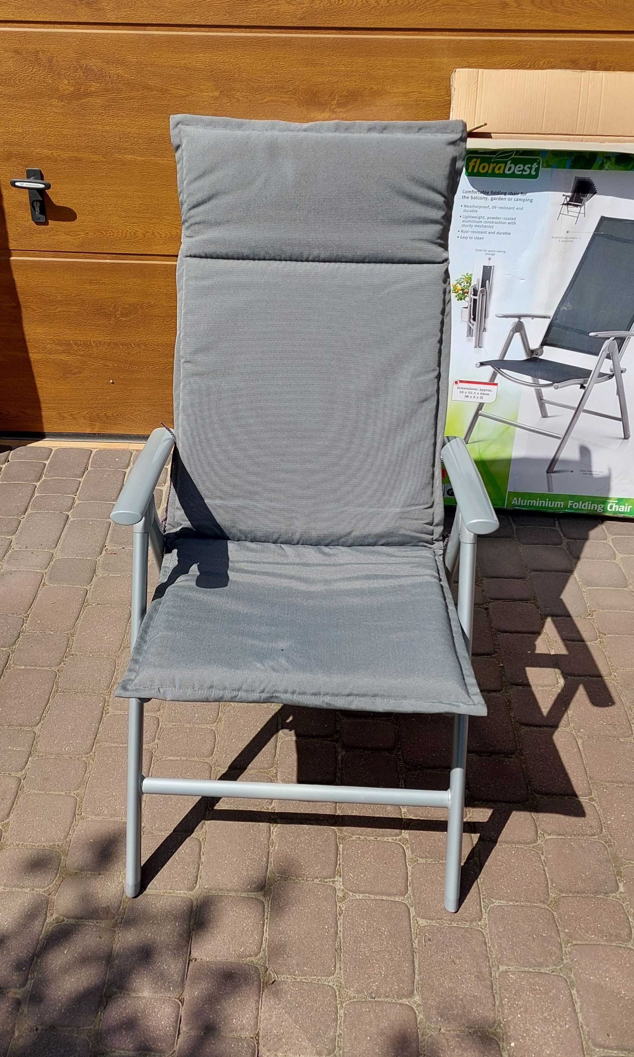 Krzesła ogrodowe składane z poduszkami, regulowane oparcie, aluminium