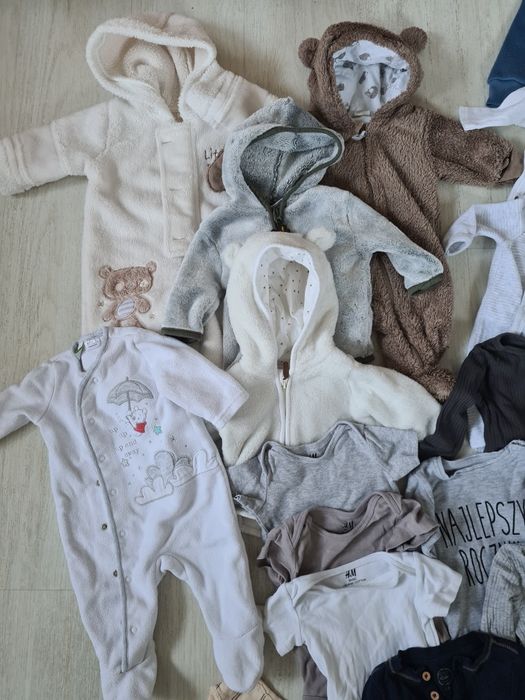 Ubranka dla dziecka, wyprawka niemowlęca r 62 h&m zima. Mega paka.