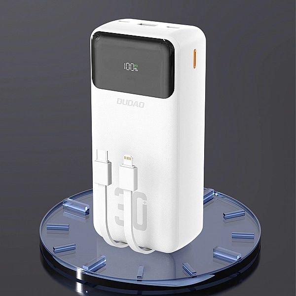 Powerbank Dudao K15MAX 30000mAh PD 22.5W z wbudowanymi kablami - biały