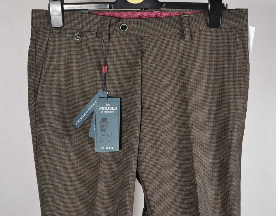 SPITALFIELDS Clothing Co Nowe Eleganckie Spodnie Męskie 34R Wizytowe