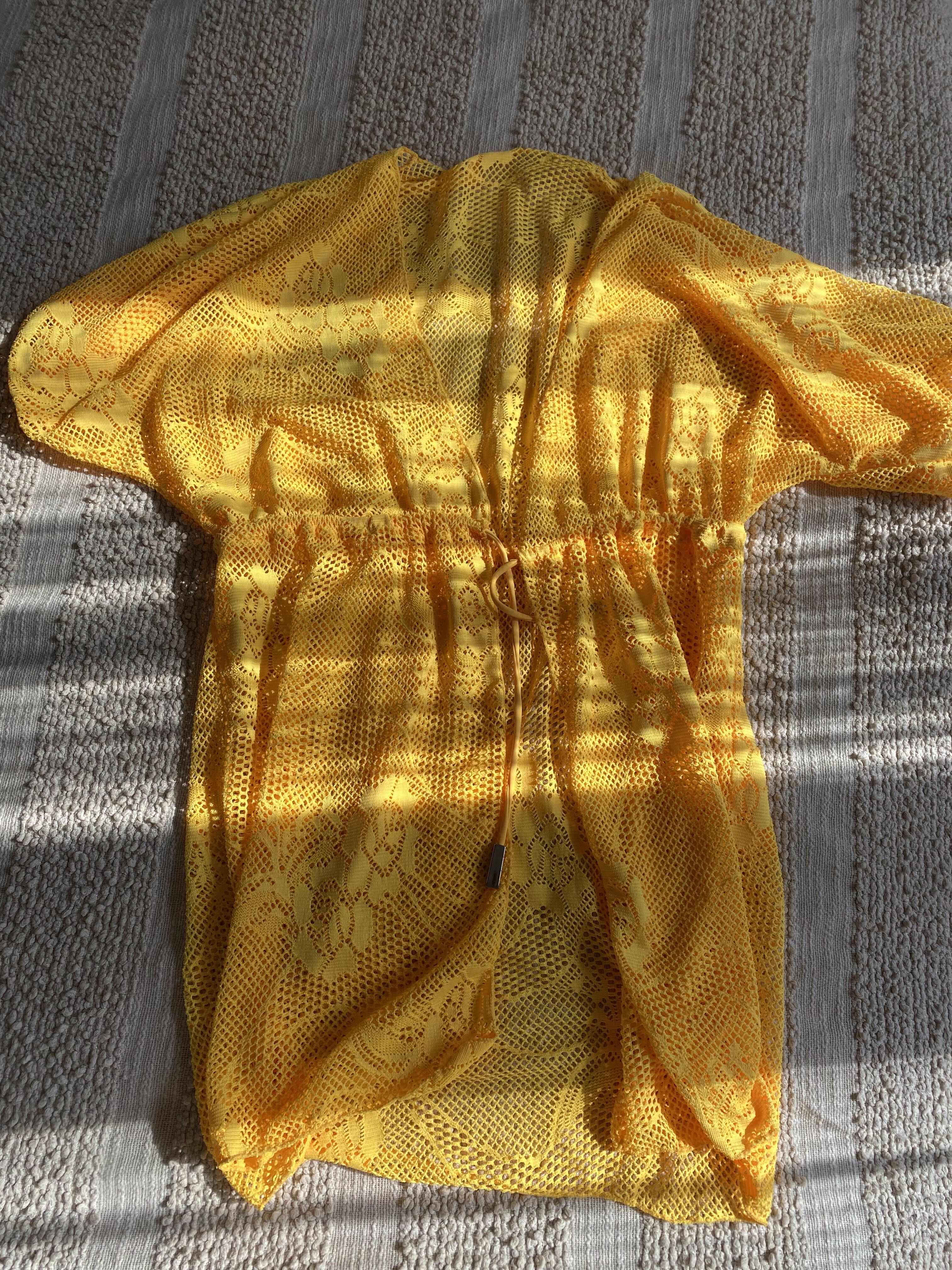Tunika plażowa żółta z krótkim rękawem