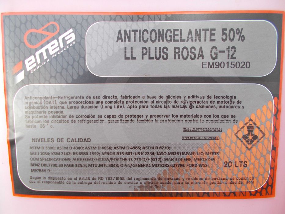 Emers Anticongelante 50% LL Plus Rosa ( 20 Lt )