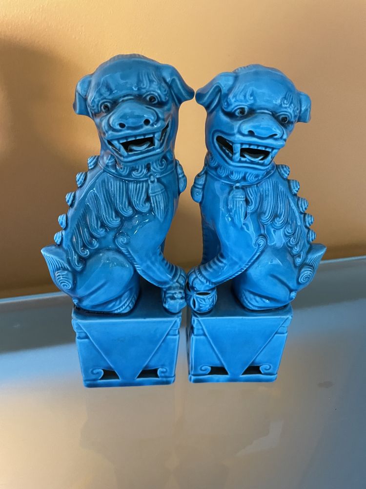 Foo dogs azuis de porcelana. Impecáveis