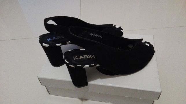 Nowe skórzane sandałki Karino czarne - zamsz rozmiar 40 skóra