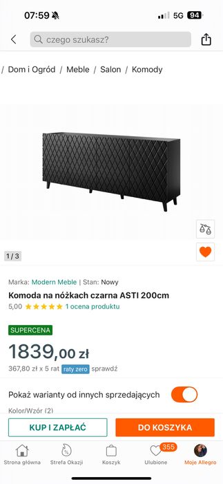 Meble do salonu czarny mat.