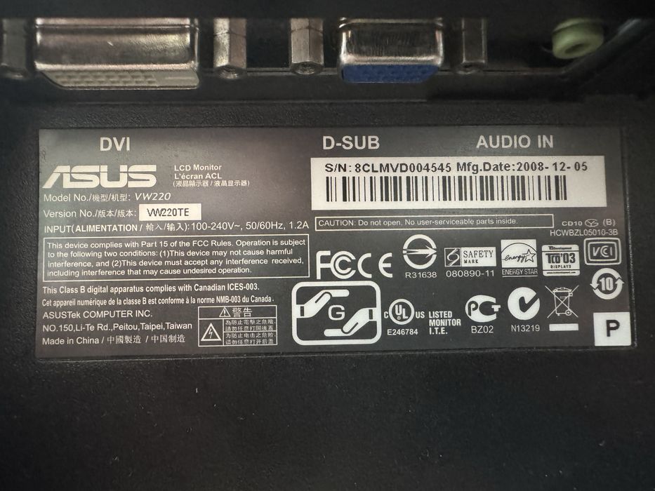 Монитор Asus 22 дюйма Полностью рабочий