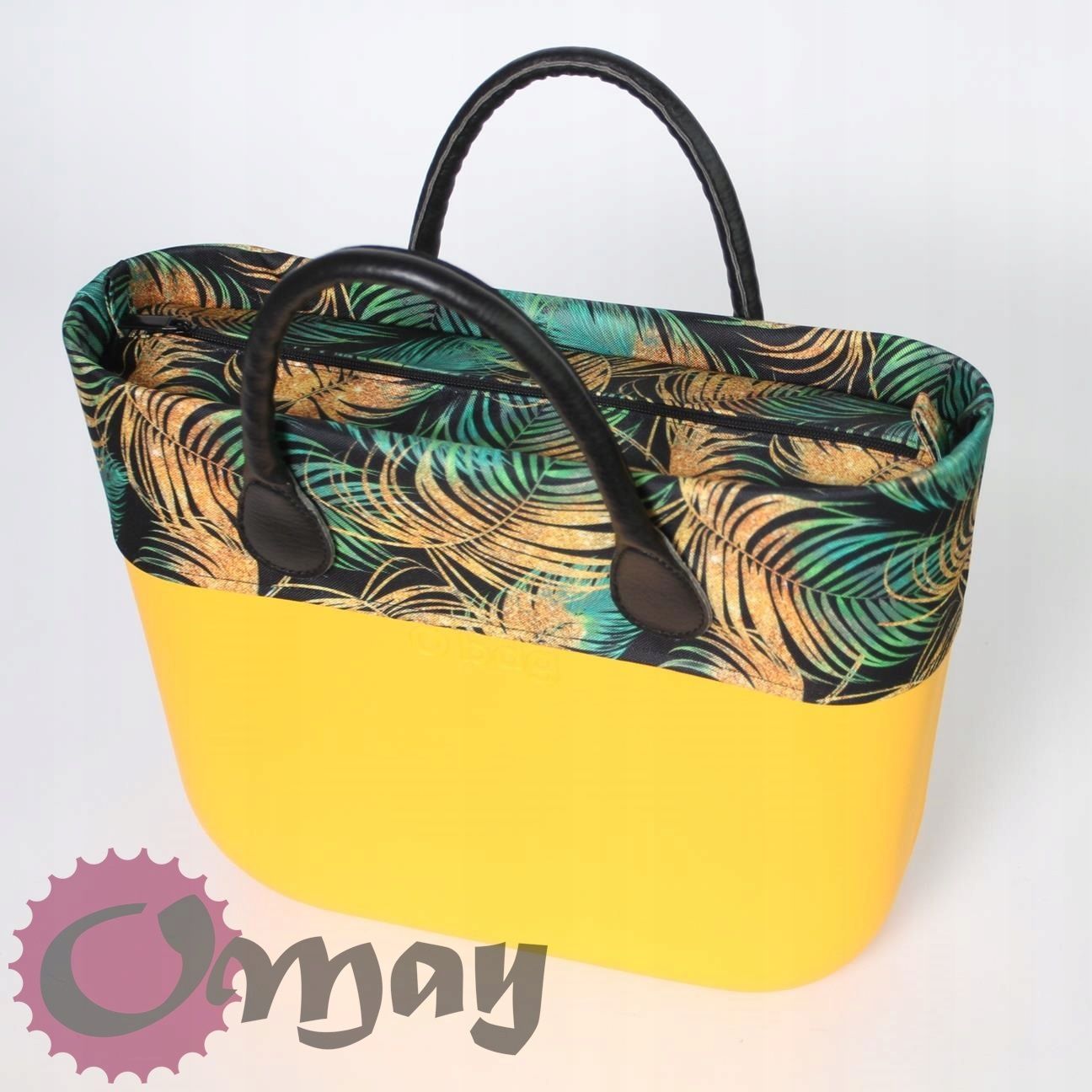 Czarny organizer do OBAG STANDARD +OPASKA liście zielone złote OMAY