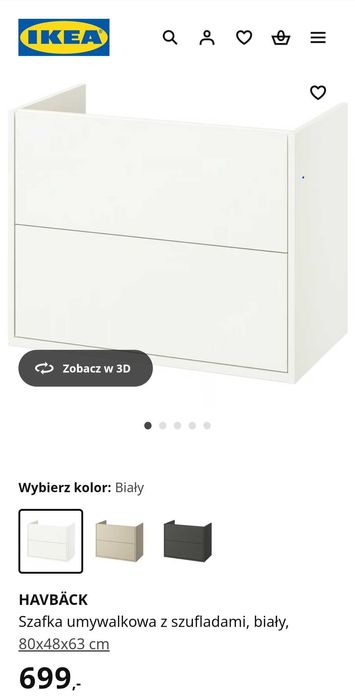 HAVBÄCK szafka pod uwywalkę
Szafka umywalkowa z szufladami, biała