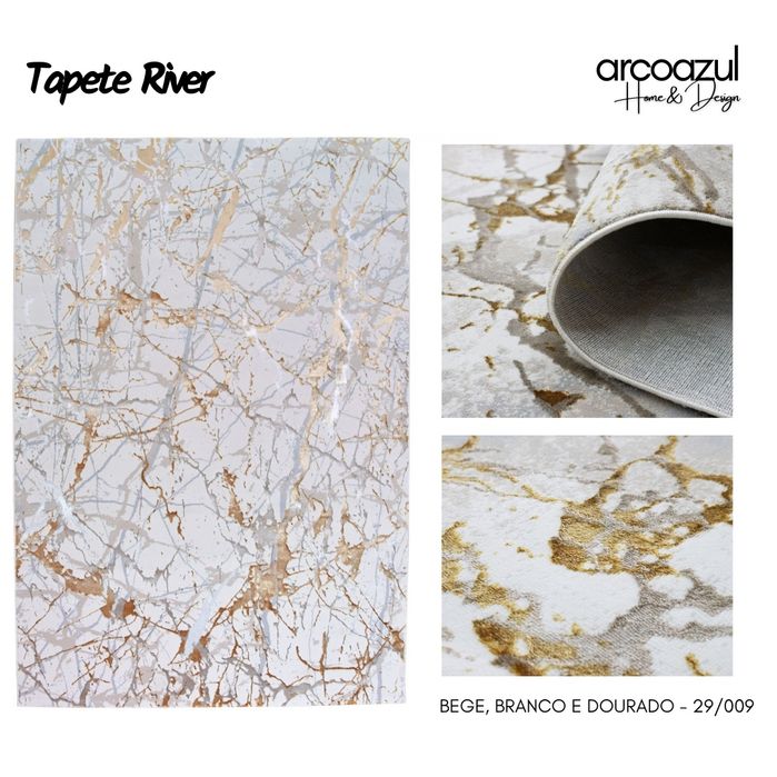Tapete River Abstracto Dourado e Branco - 190x290cm By Arcoazul