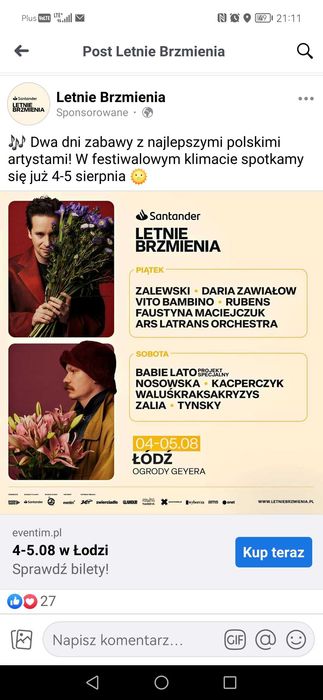 2 bilety Letnie brzmienia Łódź
