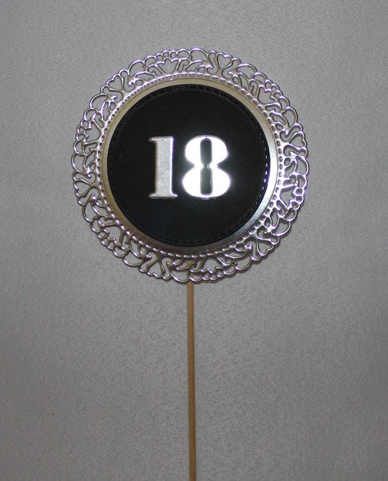 Topper ozdoba 18 urodziny osiemnastka czarny złoty srebrny