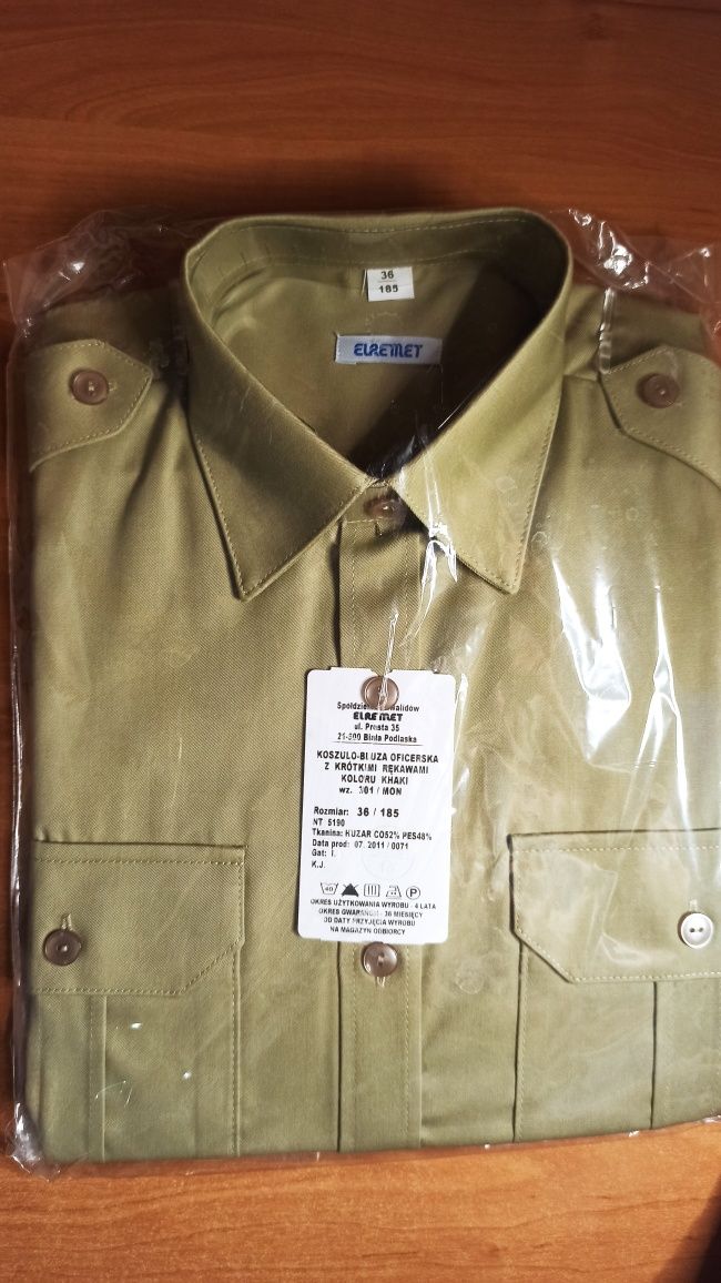 Nowa koszulo-bluza oficerska z krótkimi rękawami khaki wz. 301/MON