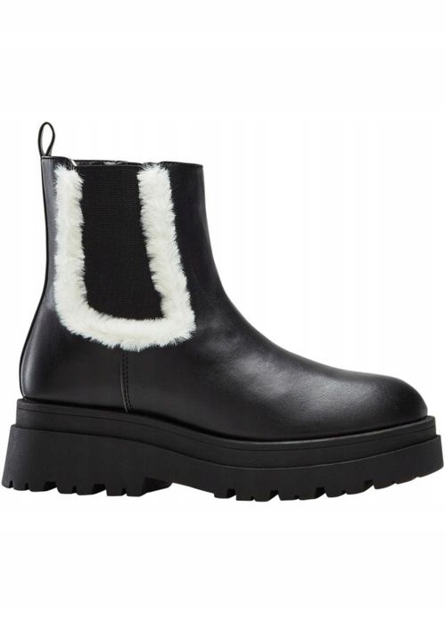 B.P.C czarne botki z eko skóry na grubej podeszwie z futerkiem r.40