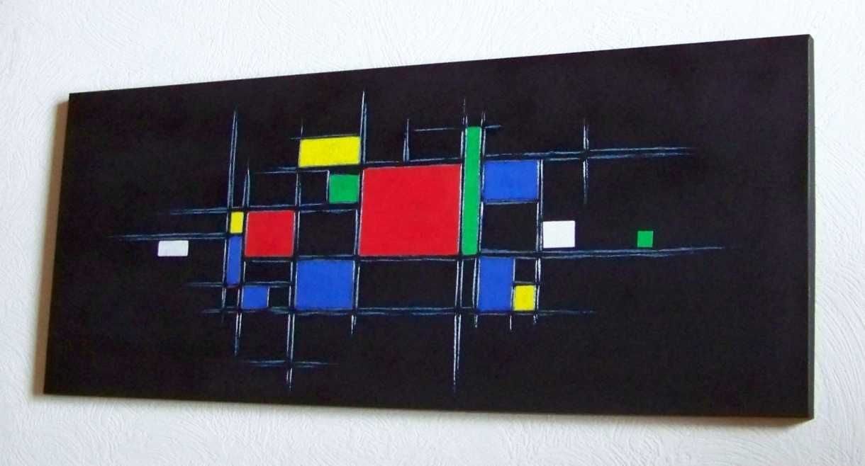 Obraz ręcznie grawerowany\malowany a'la Mondrian Abstrakcja
