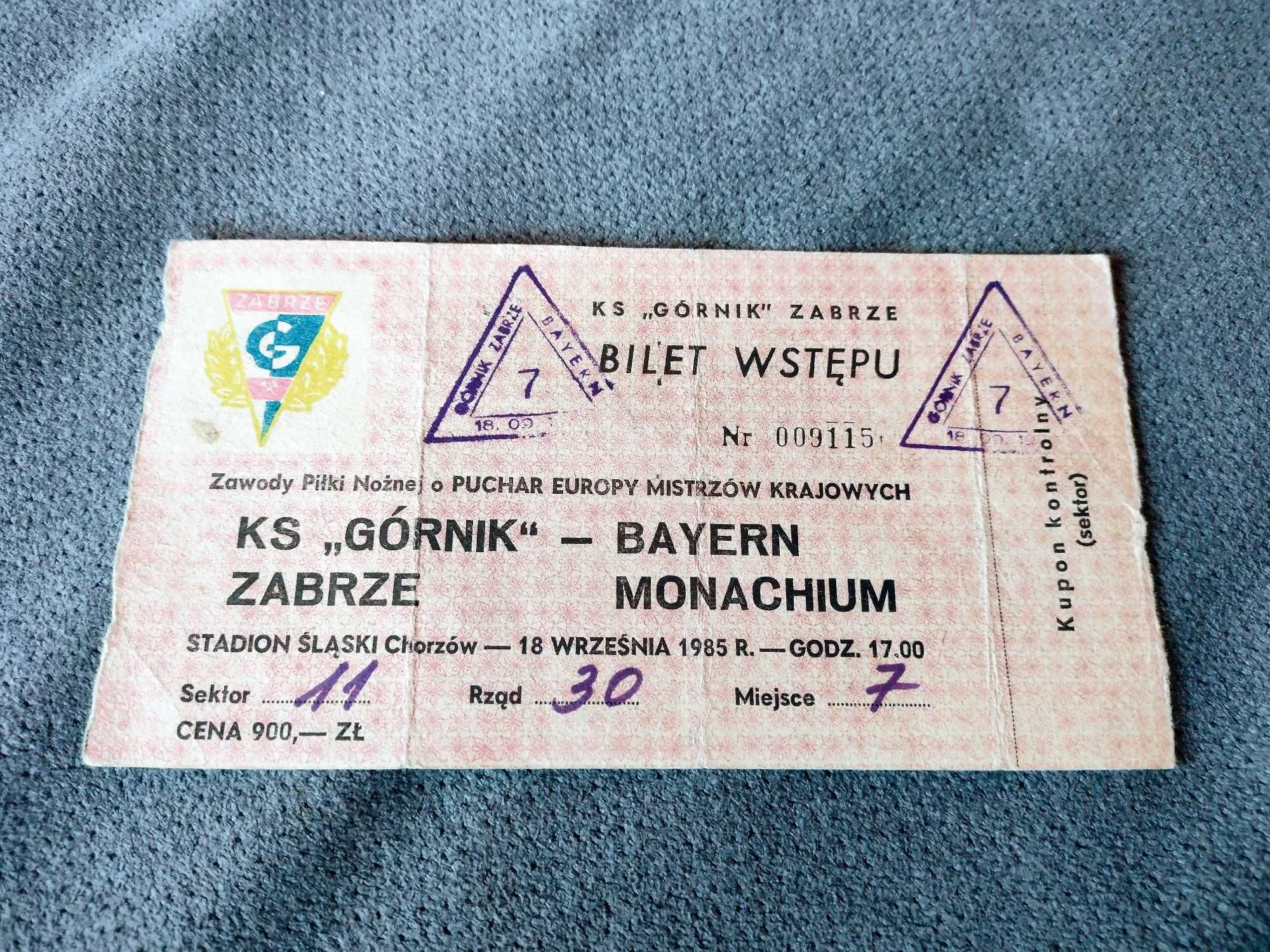 GÓRNIK Zabrze - BAYERN Monachium - bilet Puchar Europy 1985