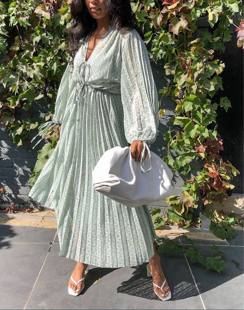 Miętowa Zielona plisowana sukienka midi s 36 38 m asos luxe