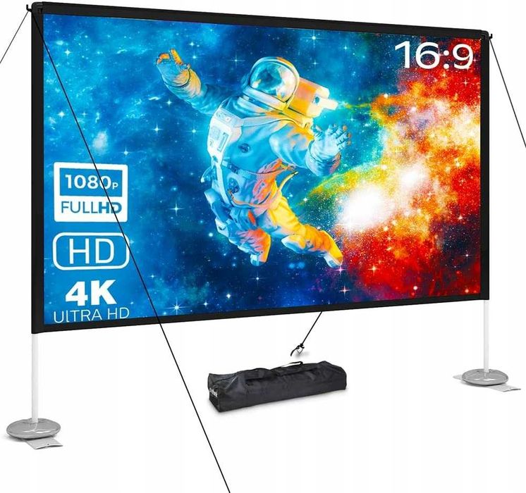 Duży przenośny ekran projekcyjny PixThink stelaż składany 120" 16:9
