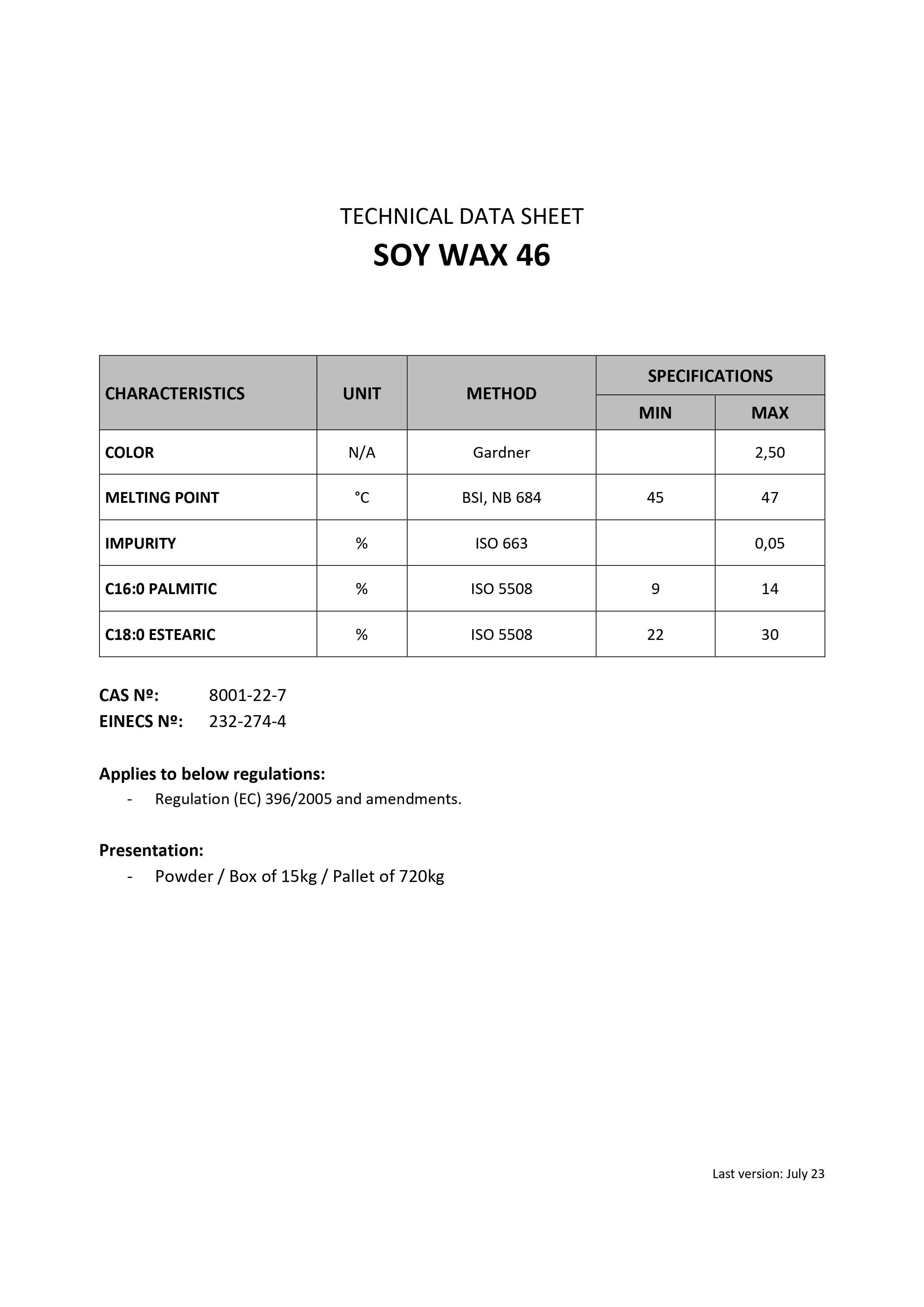 5kg wosk sojowy y46