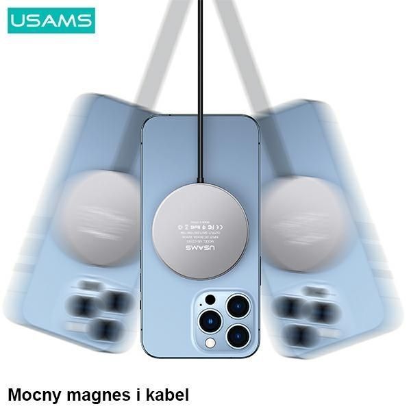 USAMS Magnetyczna ładowarka indukcyjna 15W - Czarny Aluminiowy