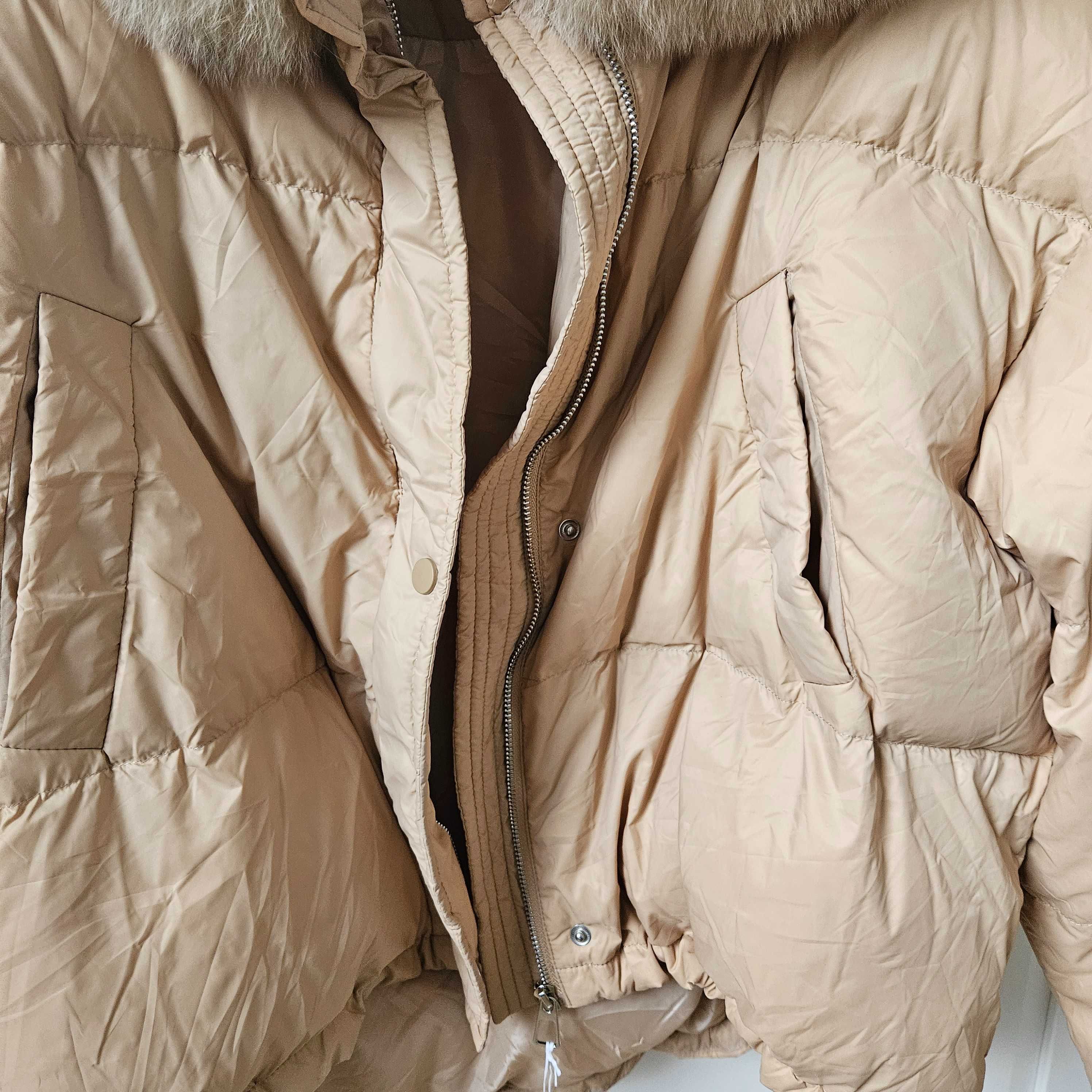 Krótka kurtka oversize puchowa puch naturalny lis rozmiar uni M/L/XL